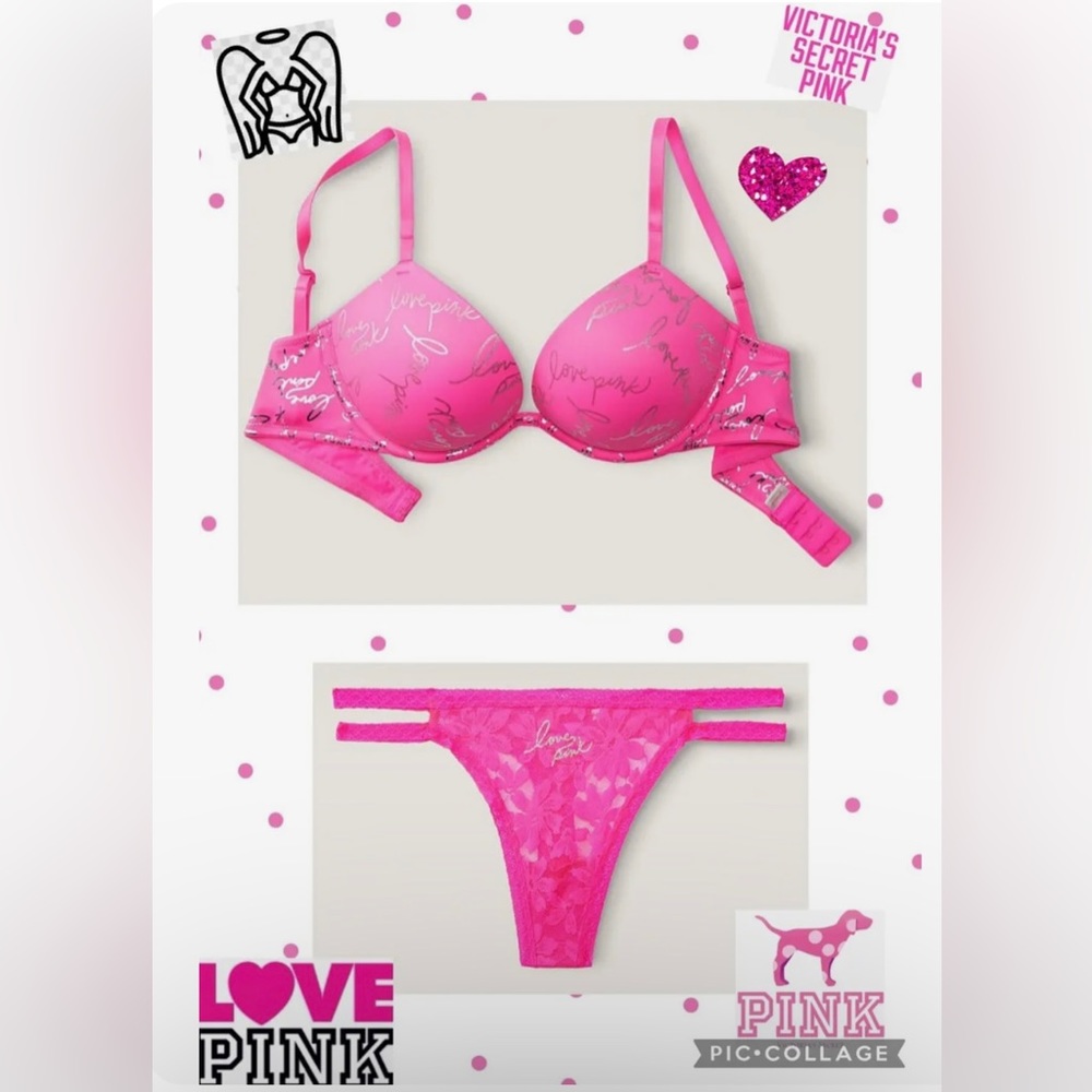 Victoria's secret pink 
Super push up bra 36C 38C 38D & Panty Set
Atomic shine